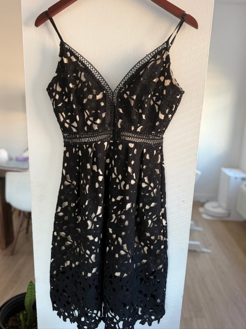 AQUA Black Crochet Lace Mini Dress XS